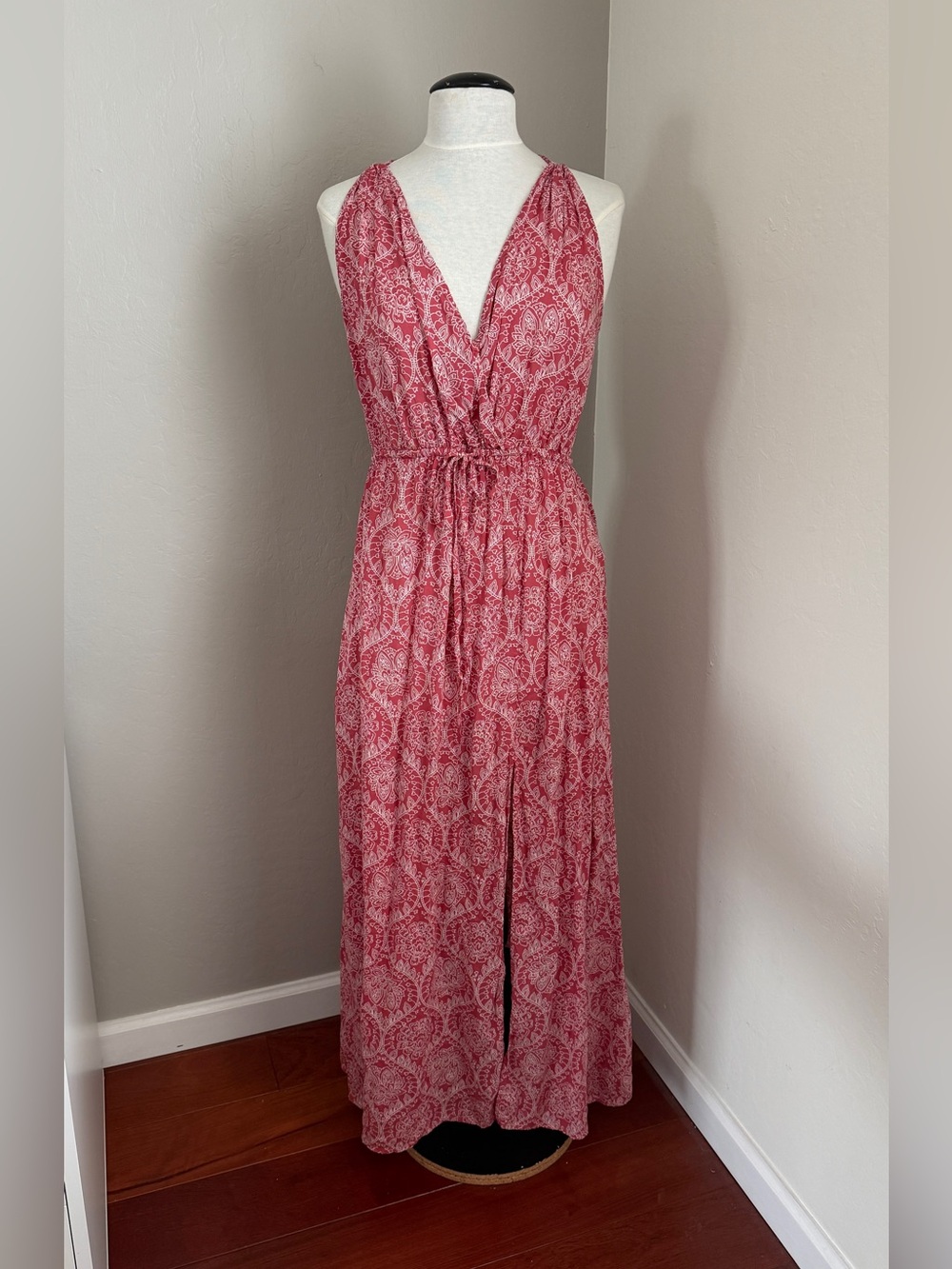 Bohemian Sleeveless Paisley Floral Maxi Red Dress size Large